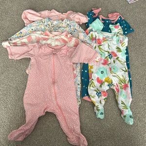 6 long sleeve pajama newborn/0-3 month baby girl onsies